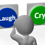 Laugh Cry Buttons Show Sad Happy Or Laughter